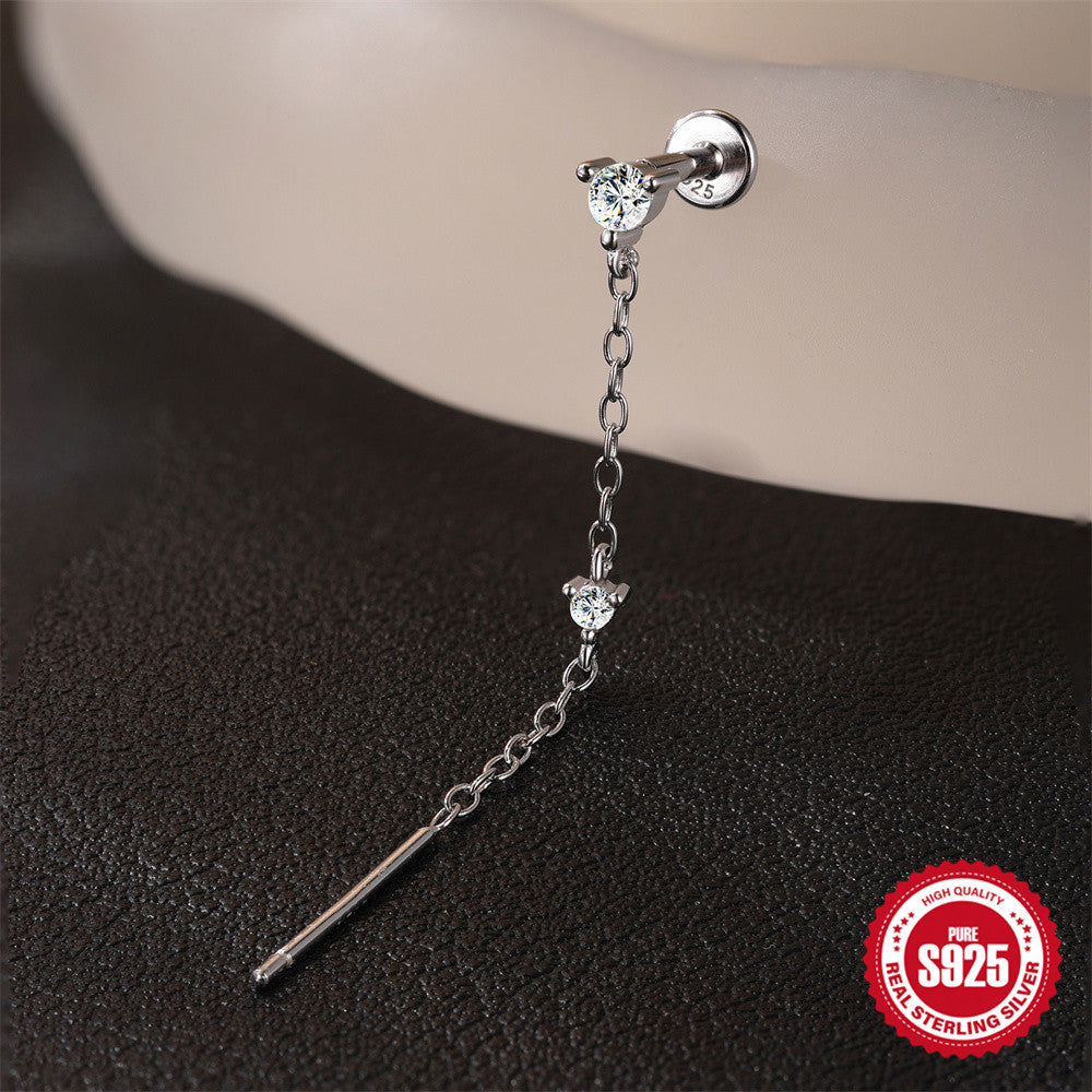 S925 Sterling Silver Moissanite Flat-Back Threaded Piercing Earring(Single unit)