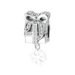 S925 Sterling Silver Christmas Gift Box Beaded Zircon Pendant