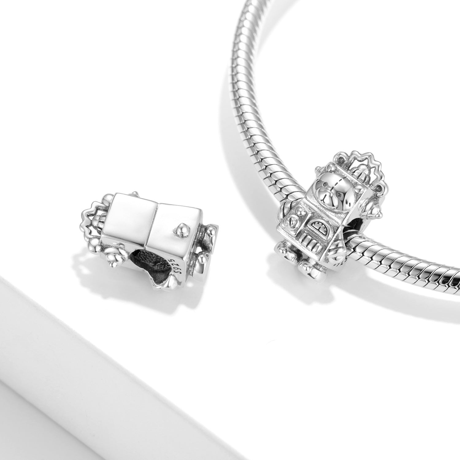 S925 Sterling Silver Machine Bear Beads Pendant