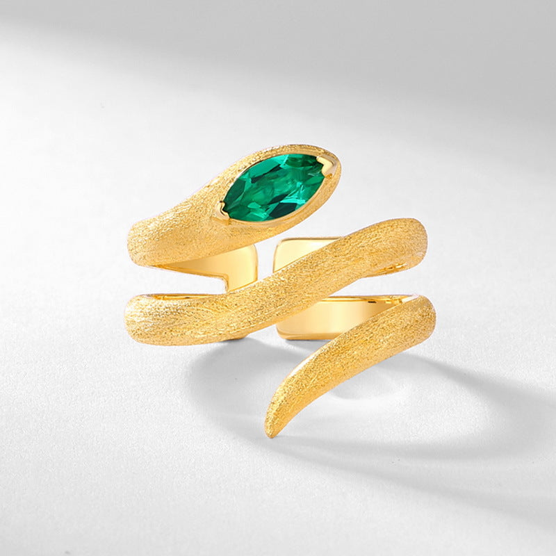 S925 Sterling Silver Gold-Plated Serpent Emerald Ring