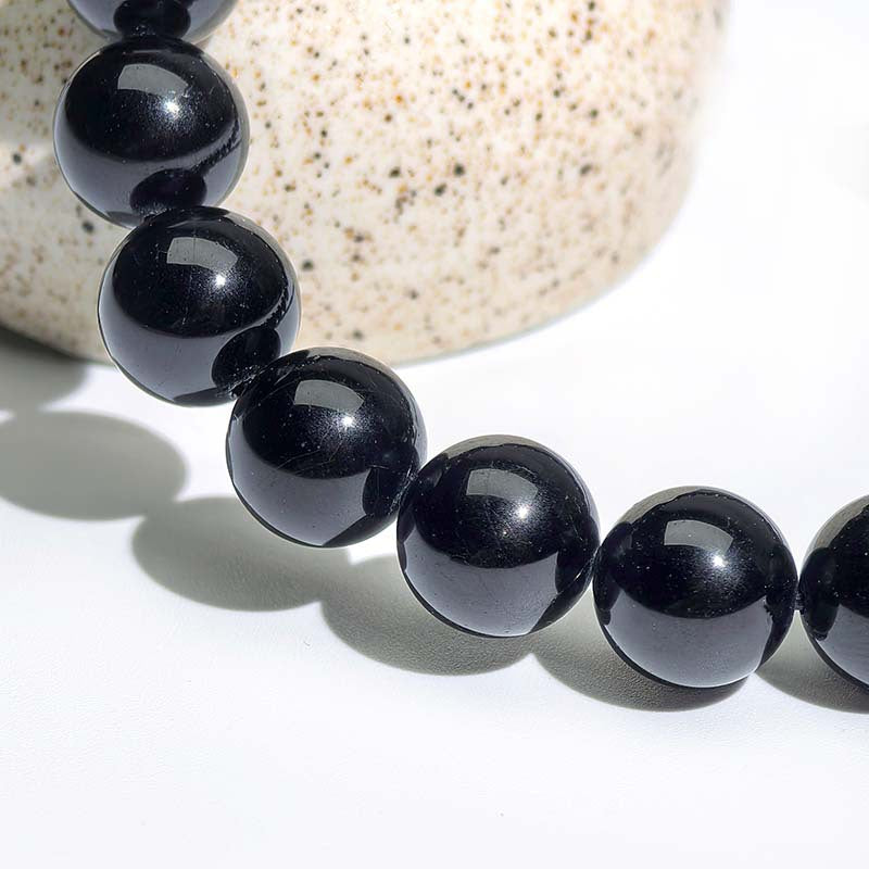 Natural Black Tourmaline Round Bead Bracelet