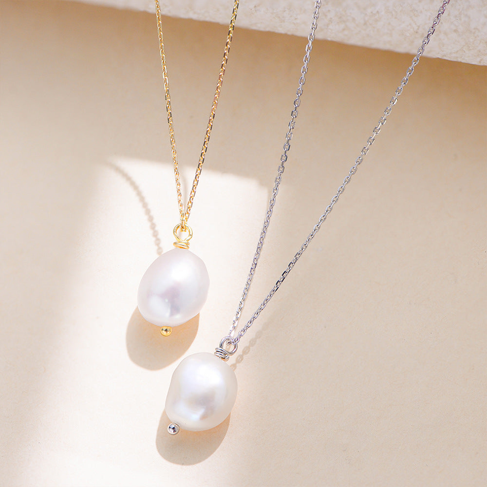 S925 Sterling Silver Simple Natural Pearl Necklace