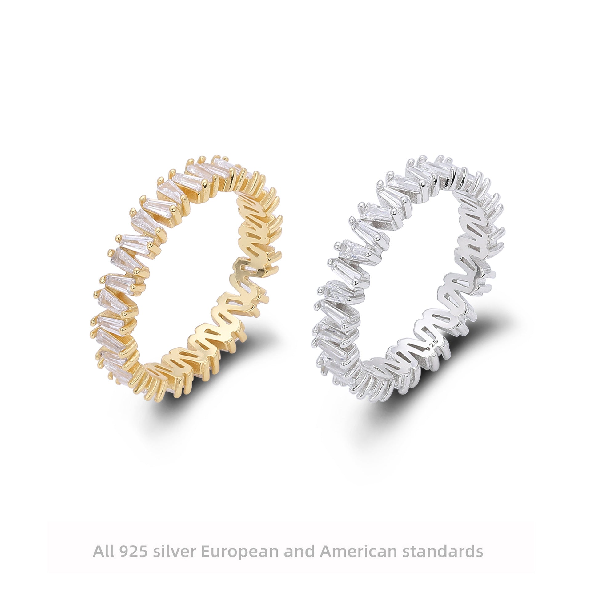 925 Sterling Silver Korean-Style V-Shaped Ring with Inlaid Zirconia