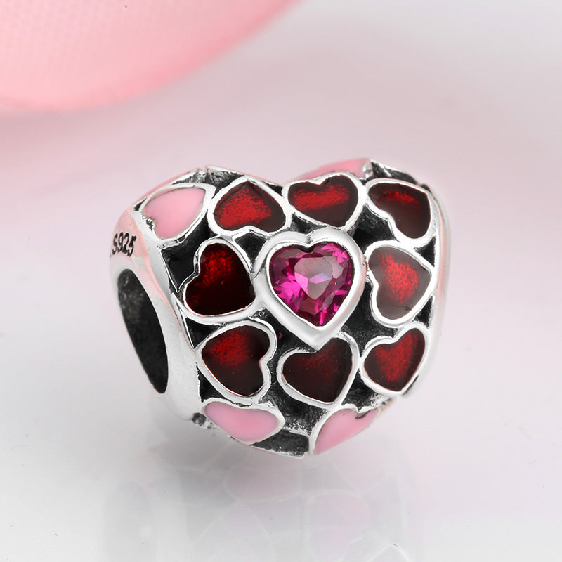 S925 Sterling Silver Ruby Heart Bead Pendant