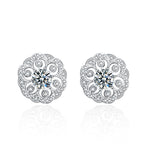 925 Sterling Silver Delicate Round Flower Moissanite Stud Earrings