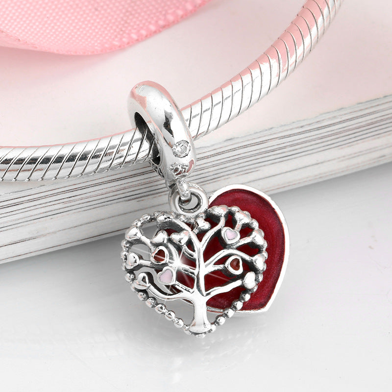 S925 Sterling Silver Red Hollow Tree of Life Pendant