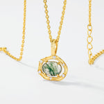 S925 Sterling Silver Gold-Plated Green Moss Pendant Necklace