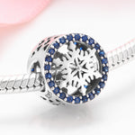 S925 Sterling Silver Ice Crystal Snowflake Blue Zircon Inlaid Bead Pendant