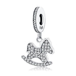 S925 Sterling Silver Zircon Inlaid Accent Rocking Horse Pendant