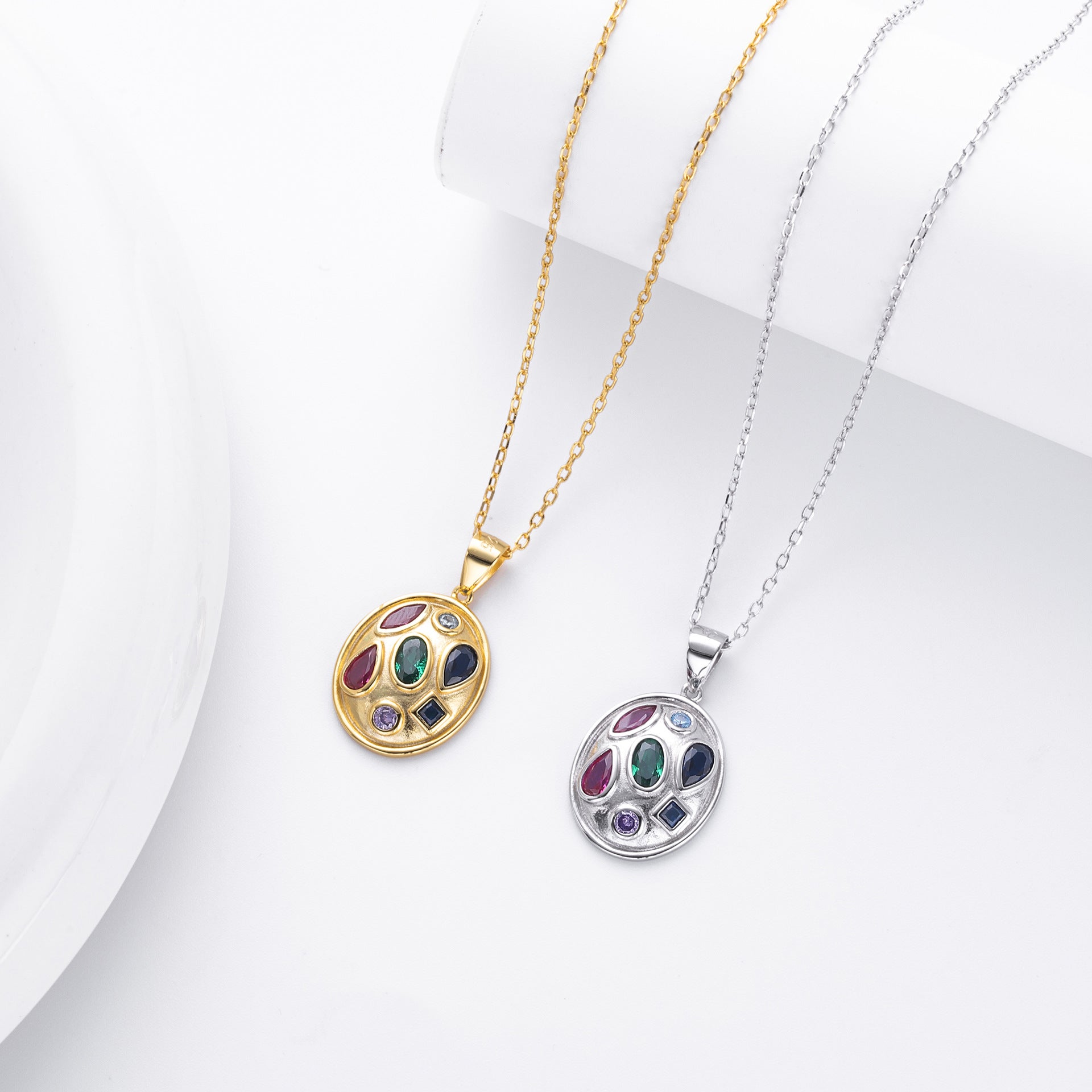 S925 Sterling Silver Color Zirconium Pendant Necklace