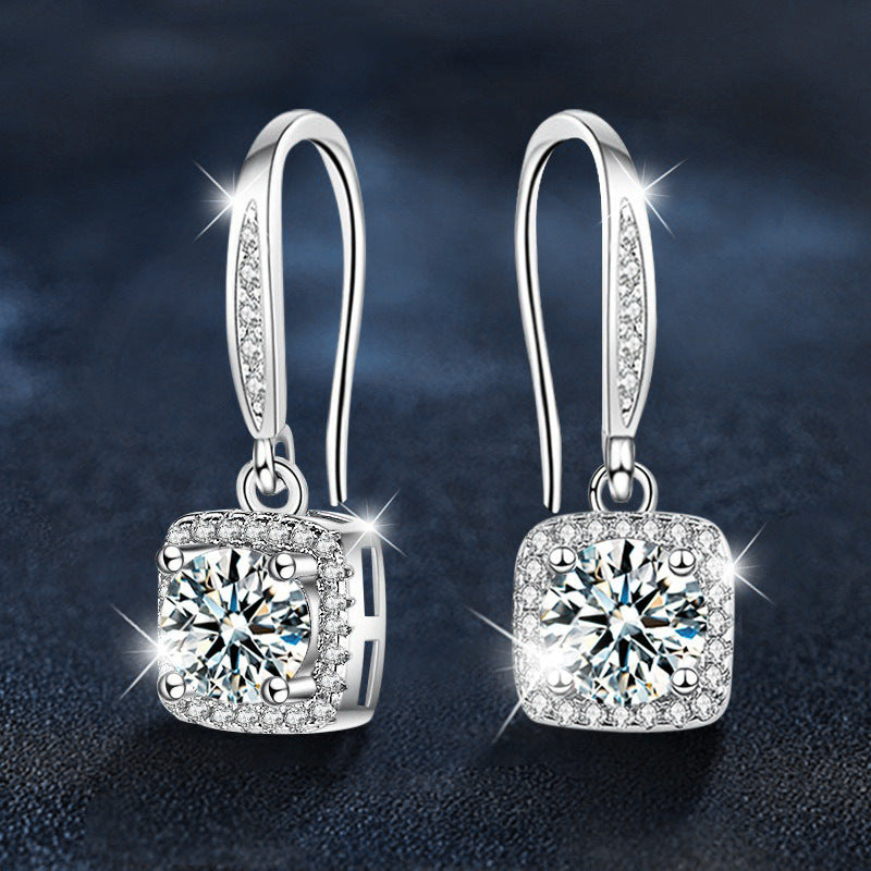 Moissanite Sugar Cube Earrings, 925 Sterling Silver Pendant