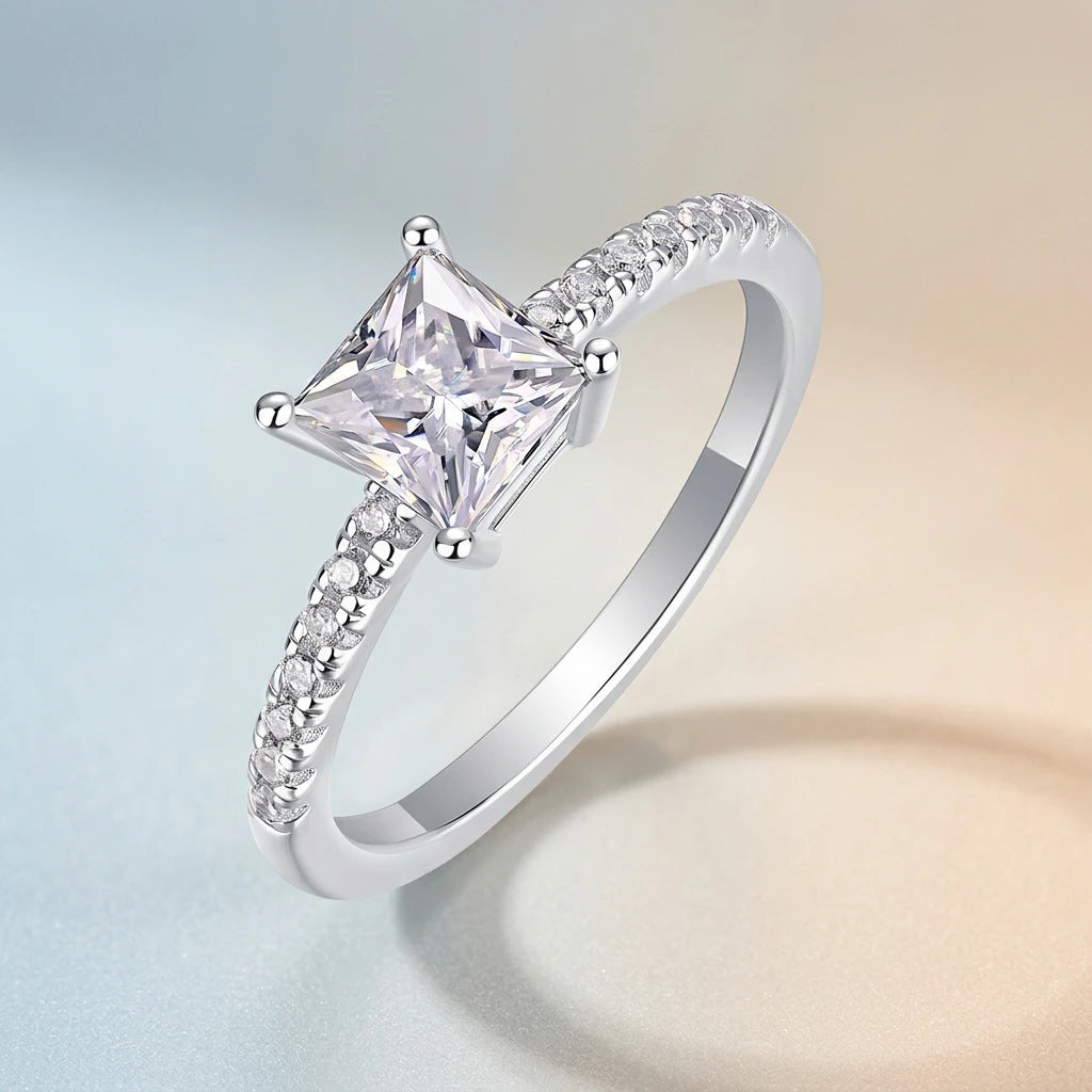 S925 Sterling Silver Moissanite Ring with Elaborate Setting