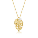 S925 Sterling Silver Gold-Plated Leaf Shell Pearl Pendant Necklace