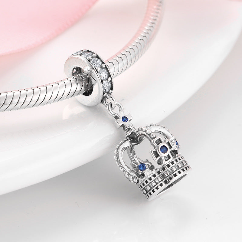 S925 Sterling Silver Crown Pendant with Blue Zircon