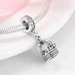 S925 Sterling Silver Crown Pendant with Blue Zircon