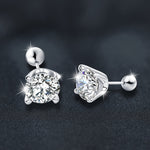 Simple and elegant moissanite four-prong threaded earrings in 925 sterling silver
