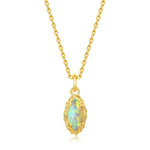 S925 Sterling Silver Geometric Horse Eye Opal Pendant Necklace