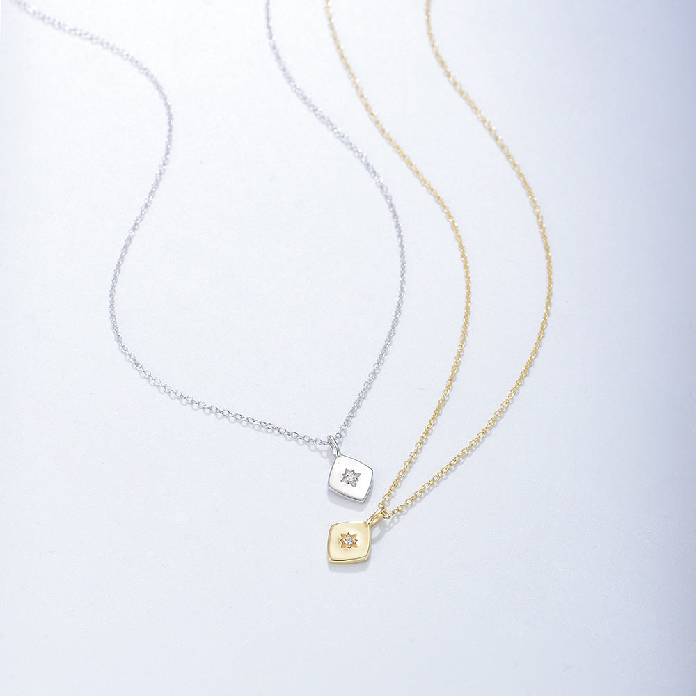 S925 Sterling Silver Glossy Gold-Plated Zircon Pendant Necklace