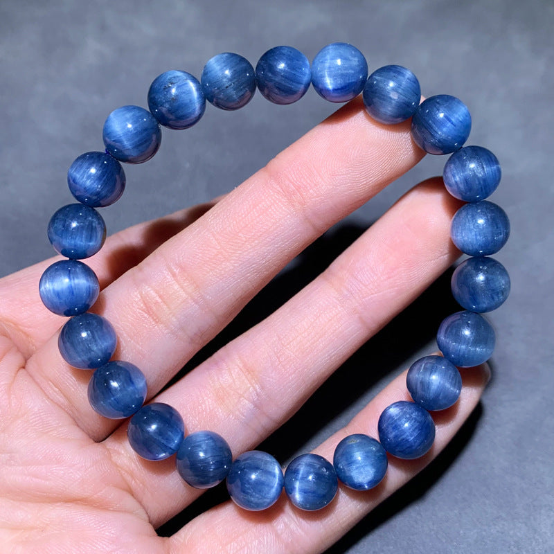 Natural Blue Kyanite Single-Strand Bracelet with Strong Cat's-Eye Effect