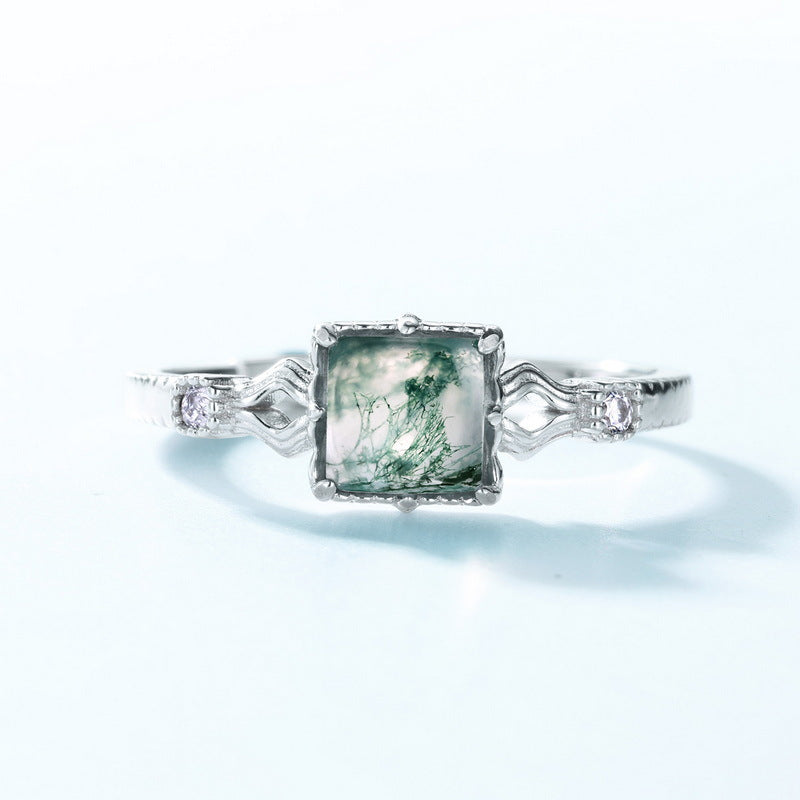 S925 Sterling Silver Sugar Cube Green Moss Ring