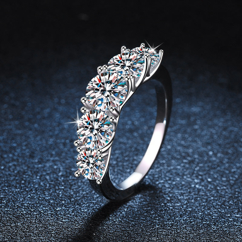 S925 Sterling Silver Five Stone Moissanite Ring