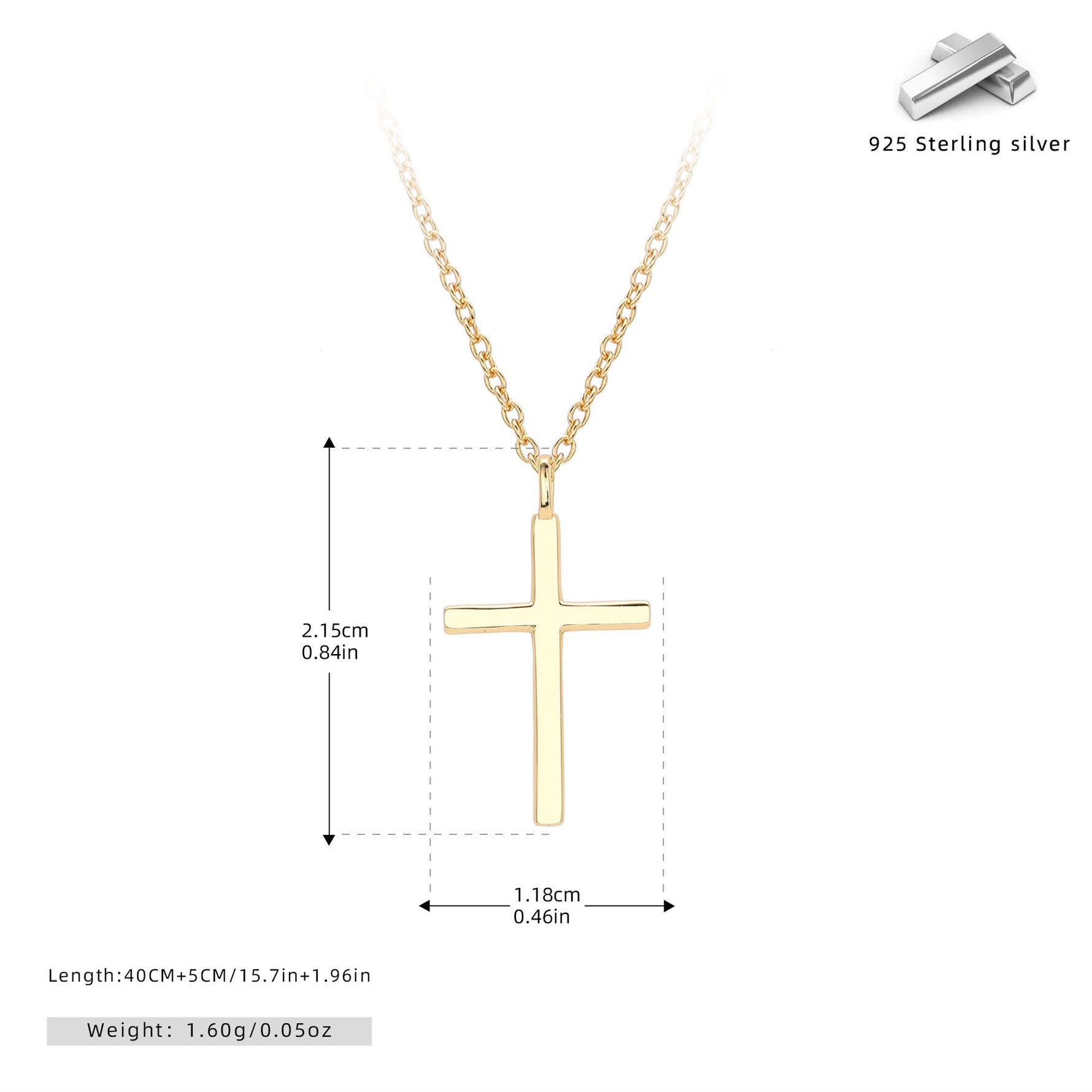 S925 Sterling Silver Simple Polished Cross Necklace