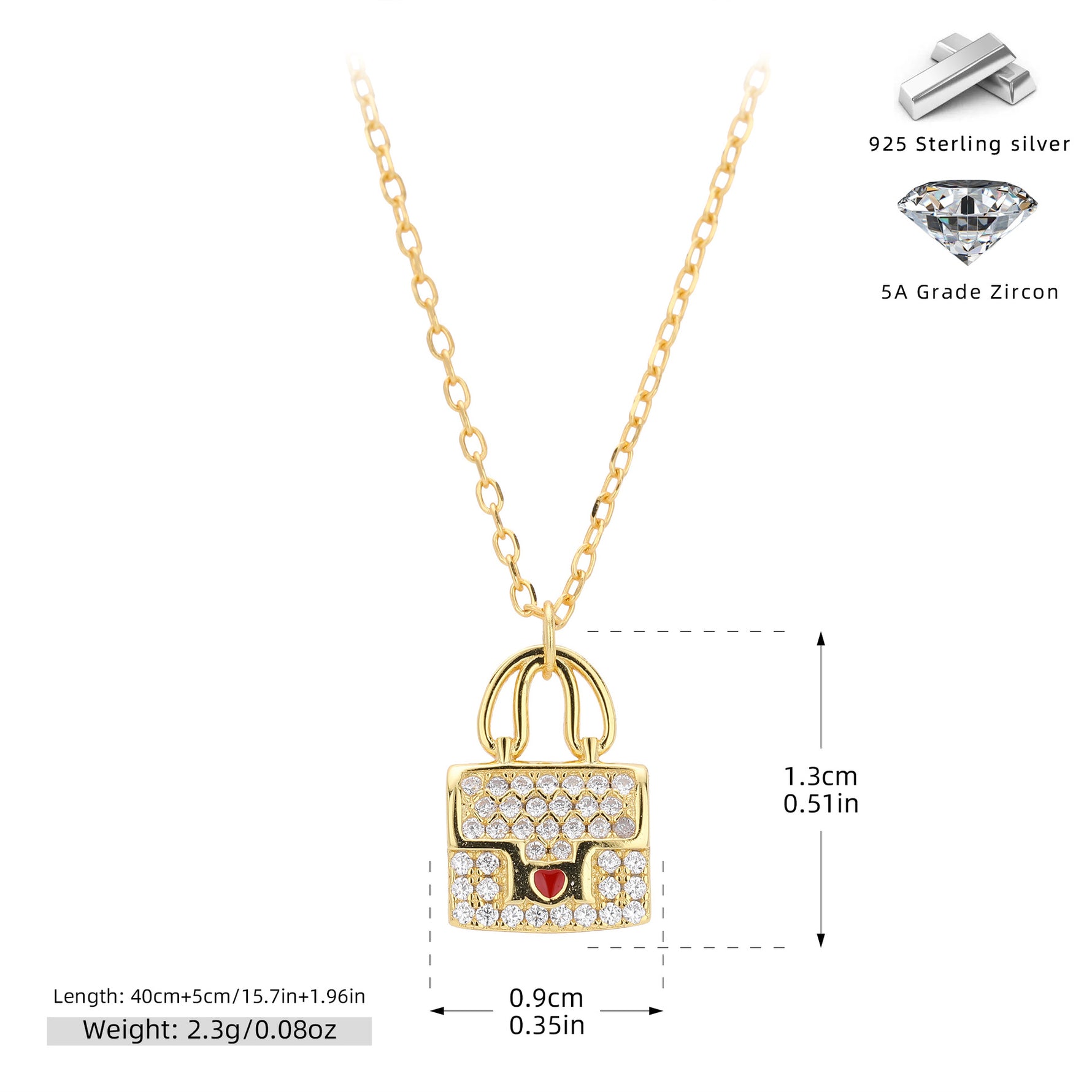 S925 Sterling Silver Fashionable Versatile Zirconia Necklace for Bags