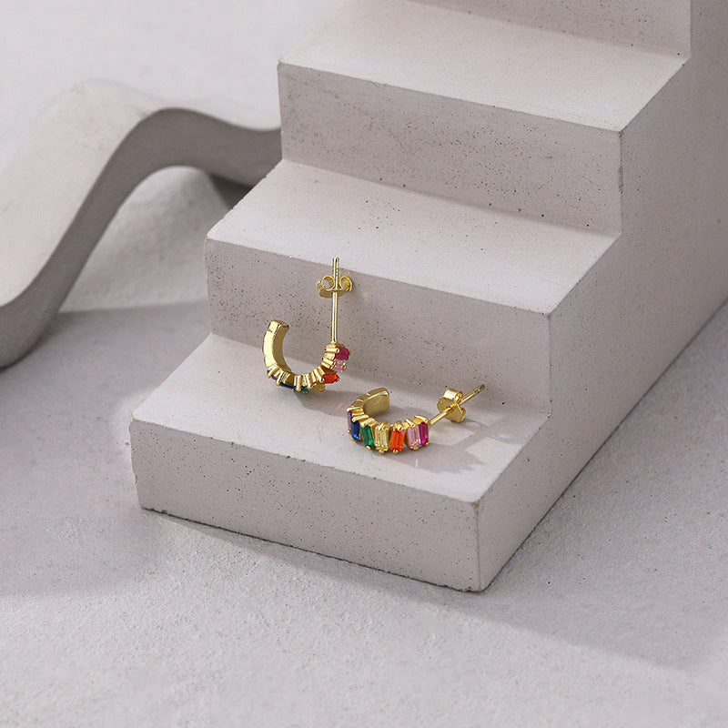 925 Sterling Silver Rainbow Zirconia Earrings