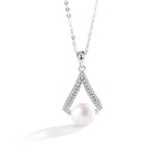 S925 Sterling Silver Moissanite V-Shaped Pearl Necklace