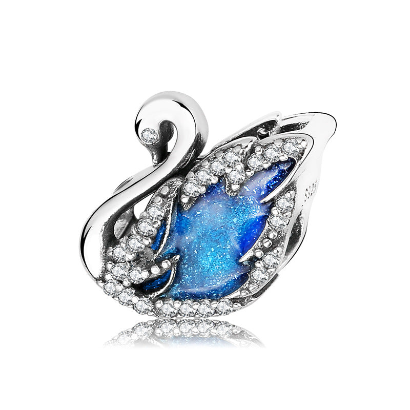 S925 Sterling Silver Swan with Zircon Inlaid Bead Pendant