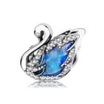 S925 Sterling Silver Swan with Zircon Inlaid Bead Pendant