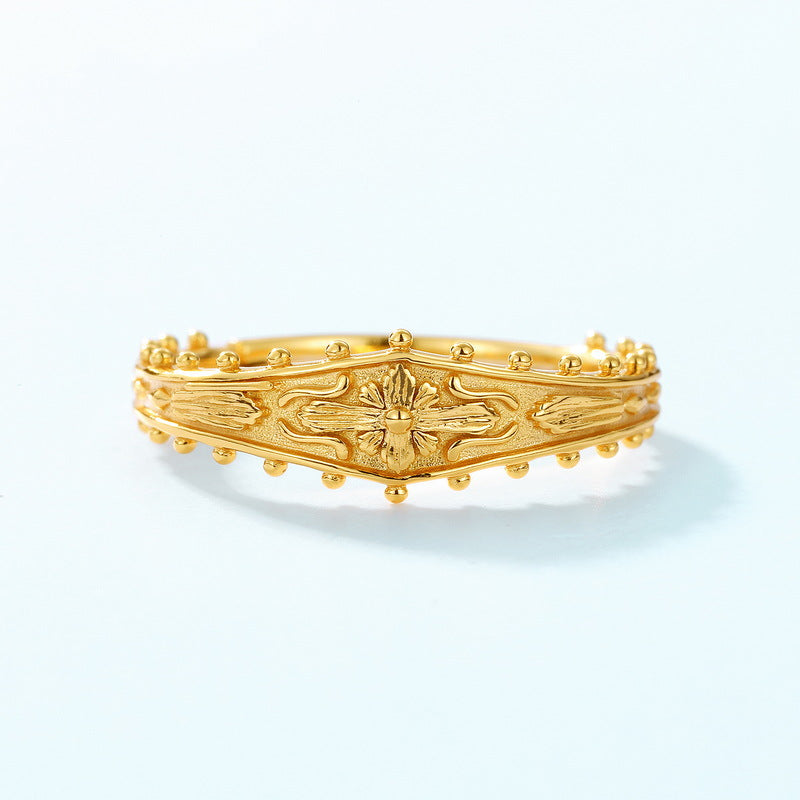 S925 Sterling Silver Gold-Plated Cross Pattern Ring