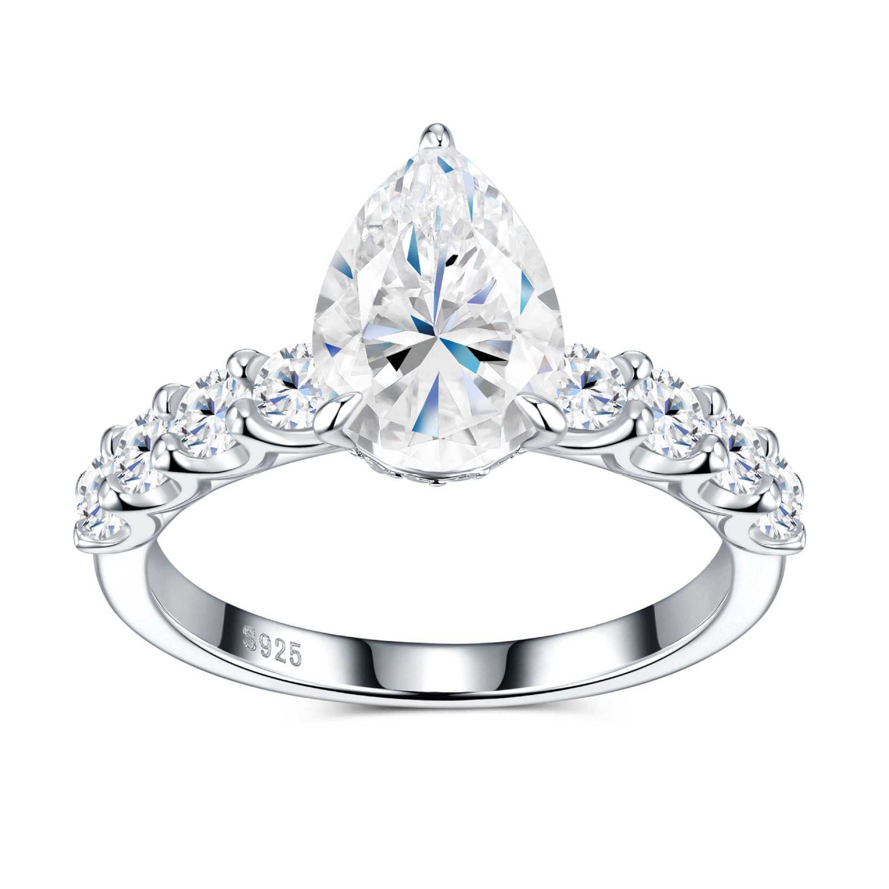 S925 Sterling Silver Stackable Pear-Cut Moissanite Ring