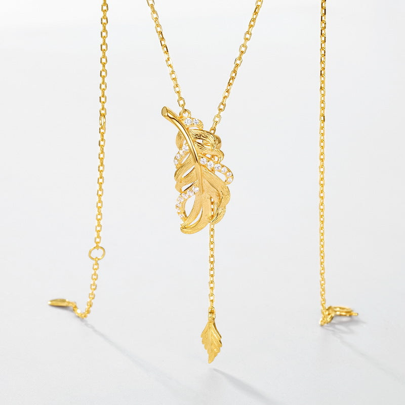 S925 Sterling Silver Personalized Leaf Clavicle Zircon Inlaid Necklace