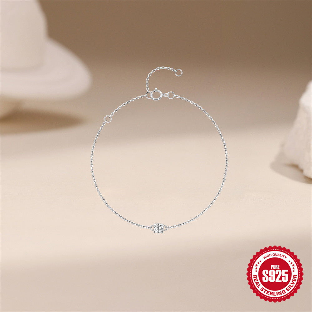 S925 Sterling Silver Solitaire Moissanite Stackable Bracelet