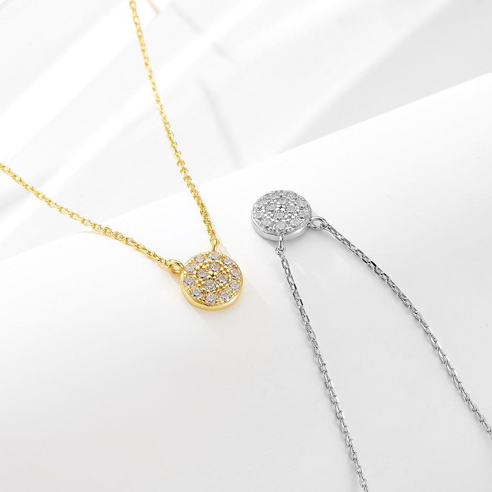 S925 Sterling Silver Classic round Micro Zircon-Inlaid Pendant Necklace
