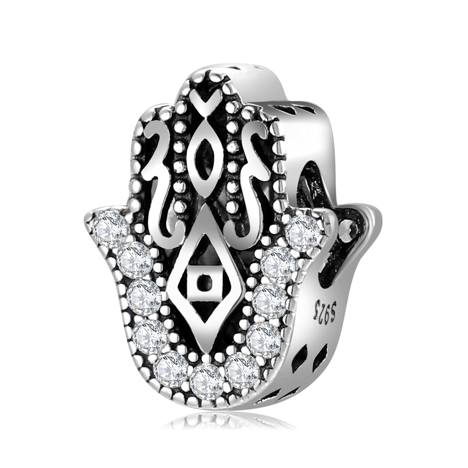 S925 Sterling Silver Fatima Zircon-Embedded Bracelet Beads Pendant