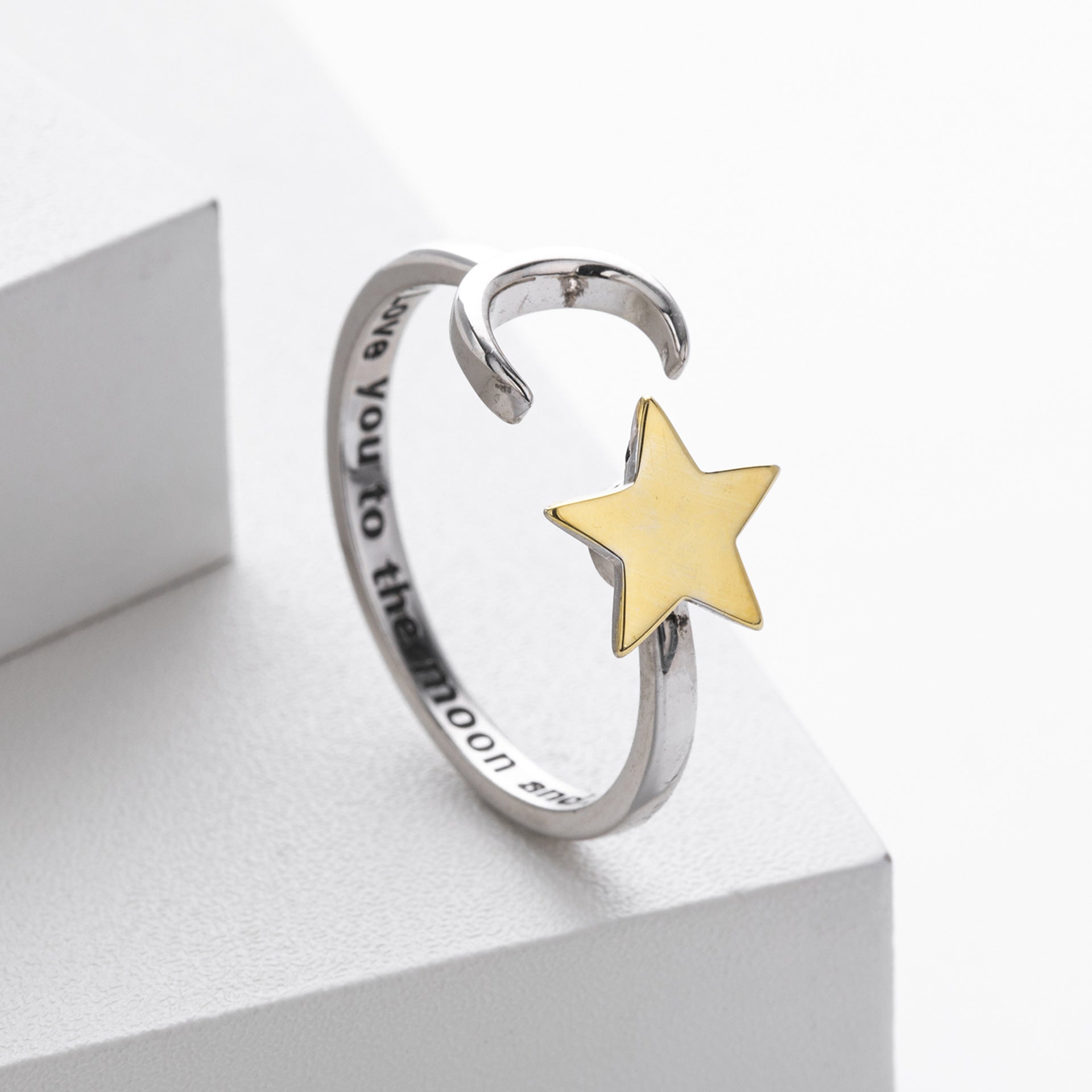 Stylish and unique S925 sterling silver ring with rotating five-pointed star and moon design
