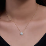 S925 Sterling Silver Fashion Geometry Pattern Square Zircon Pendant Necklace