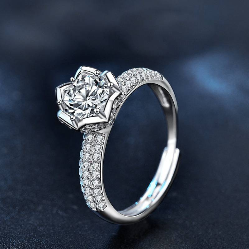 S925 Sterling Silver Lotus Moissanite Ring