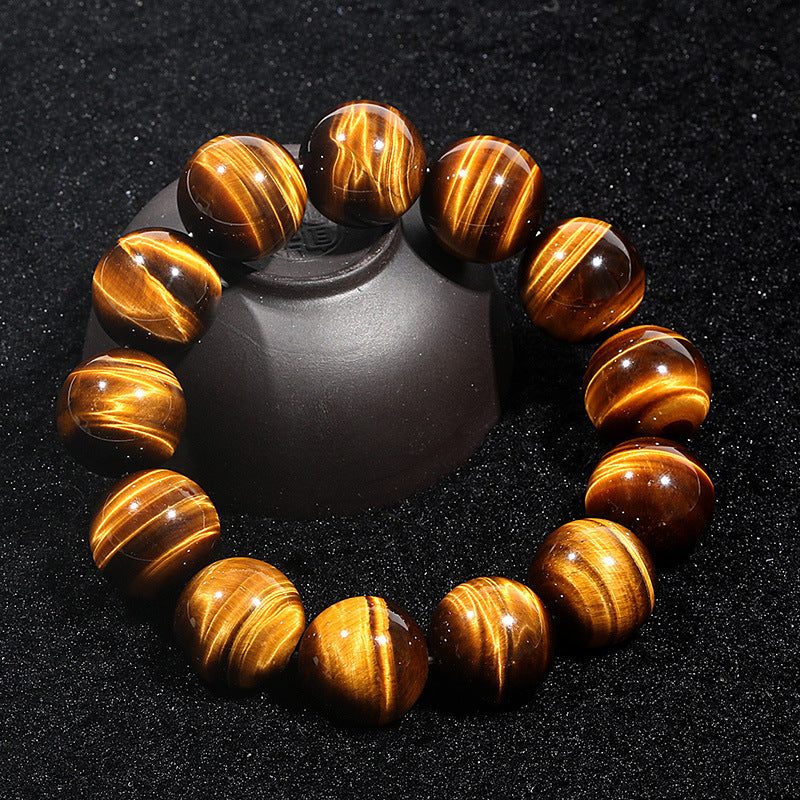 Natural Yellow Tiger's Eye Beaded Bracelet, Cat's Eye Lightning Pattern Bracelet