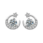 925 Sterling Silver Moissanite Star and Moon Stud Earrings — Exquisite Jewelry