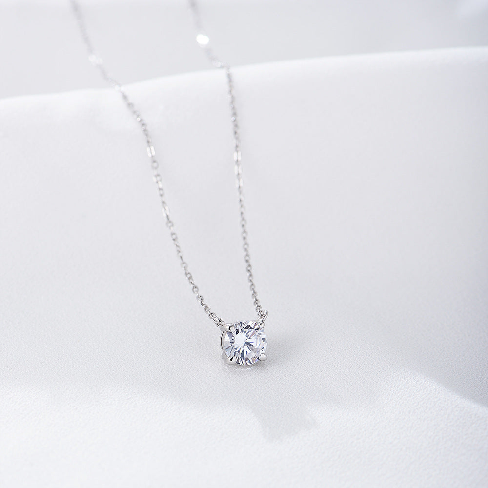 S925 Sterling Silver round Zircon Pendant Necklace