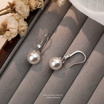 S999 Pure Silver Pearl Drop Earrings with Zirconia