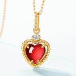 S925 Sterling Silver Gold-Plated Garnet Heart Necklace