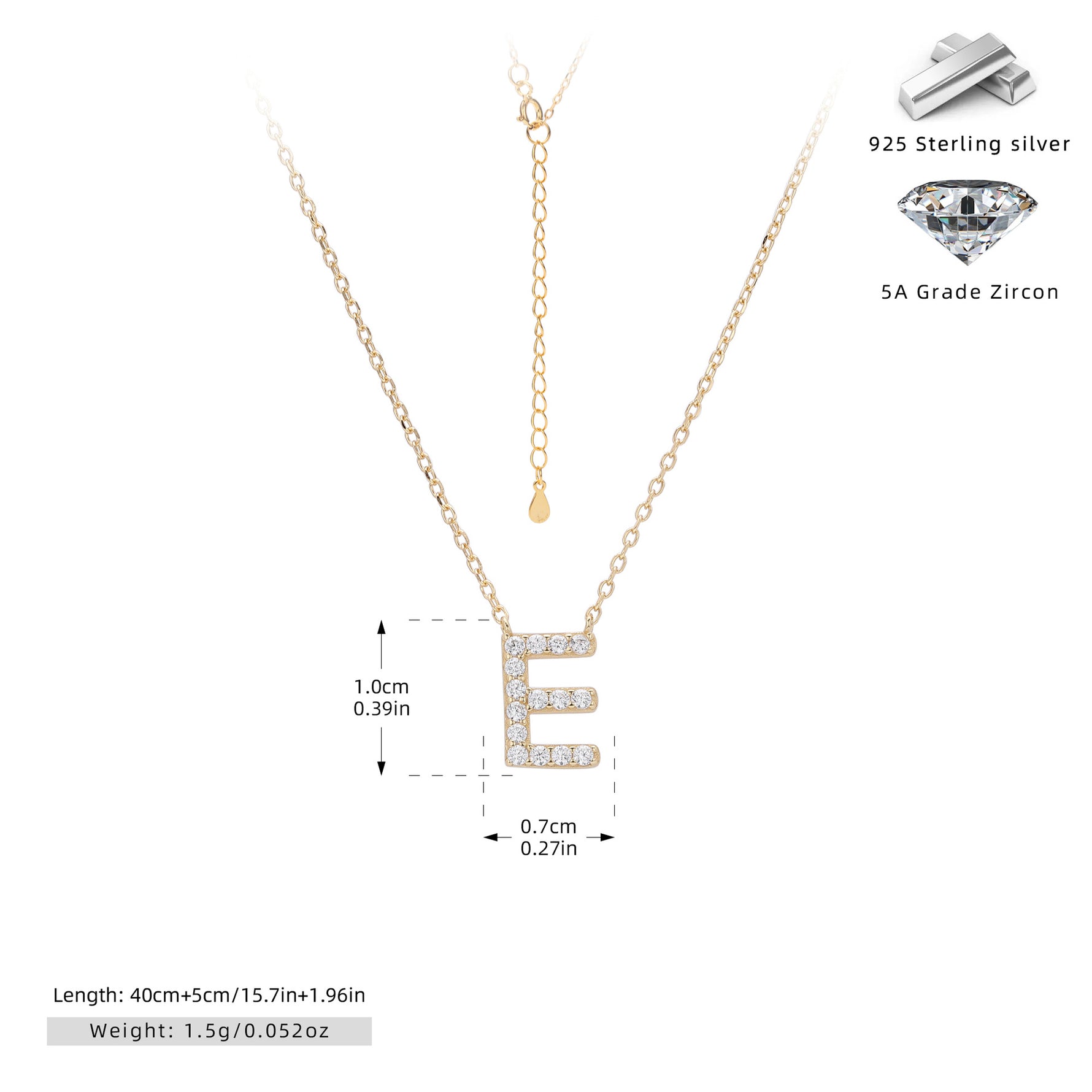 S925 Sterling Silver Simple Zircon Necklace with English Letters