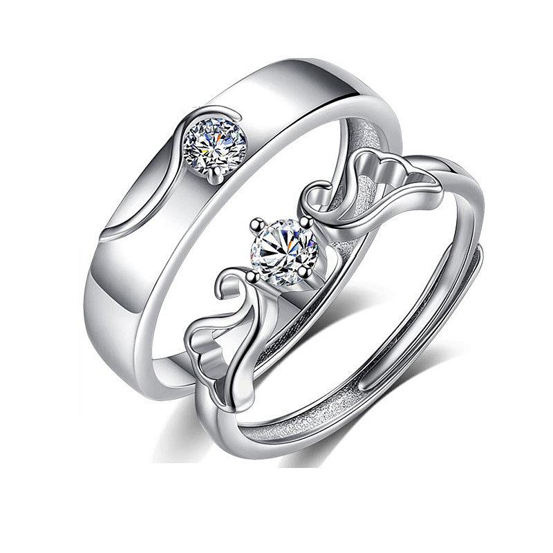 925 Sterling Silver Moissanite Angel Wing Couple Ring