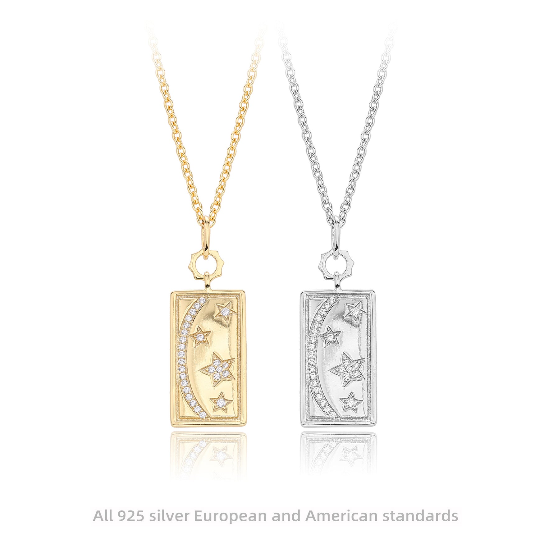 S925 Sterling Silver French Style Star Zircon Inlaid Stone Pendant Necklace
