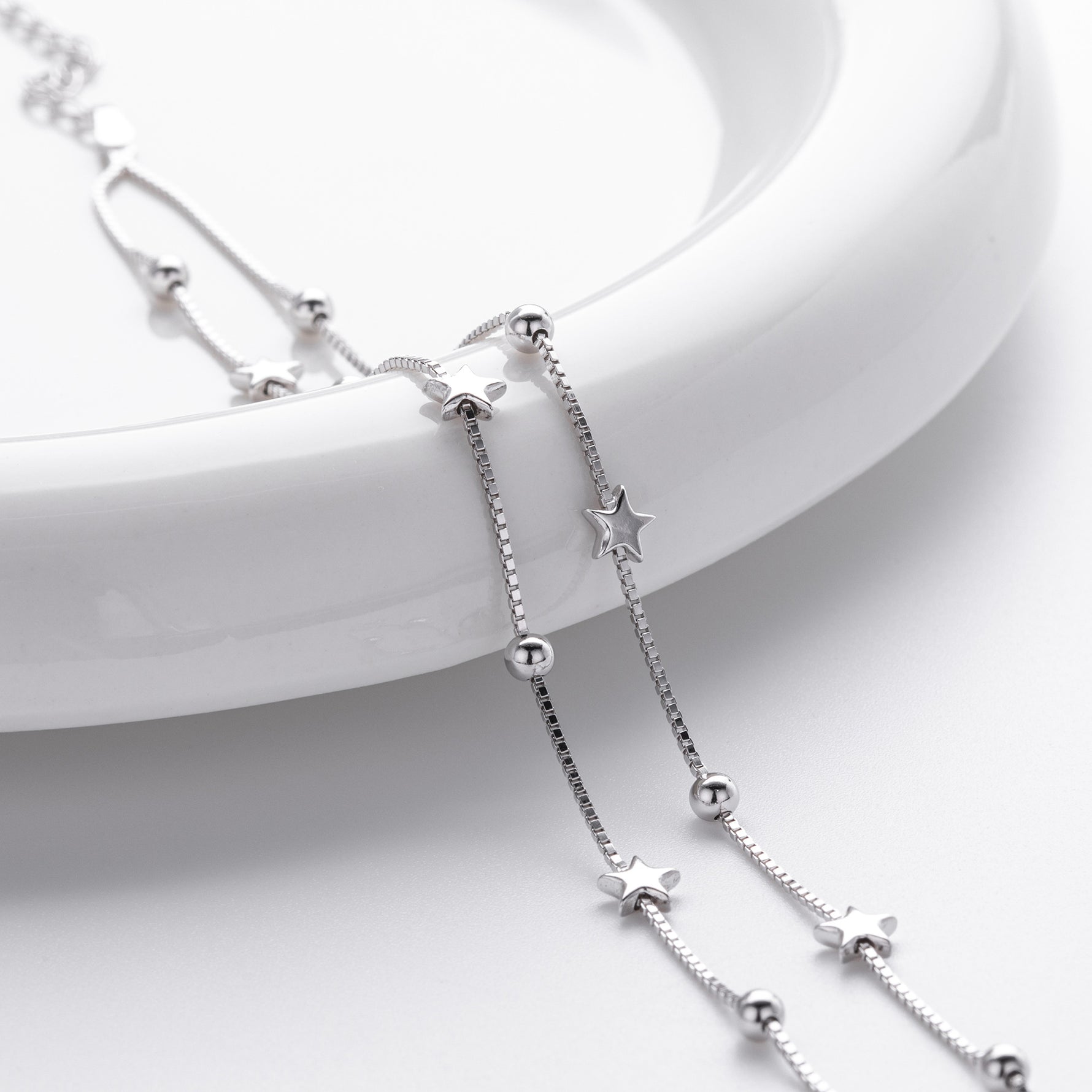 S925 Sterling Silver Double-Layer Bracelet with Small Stars