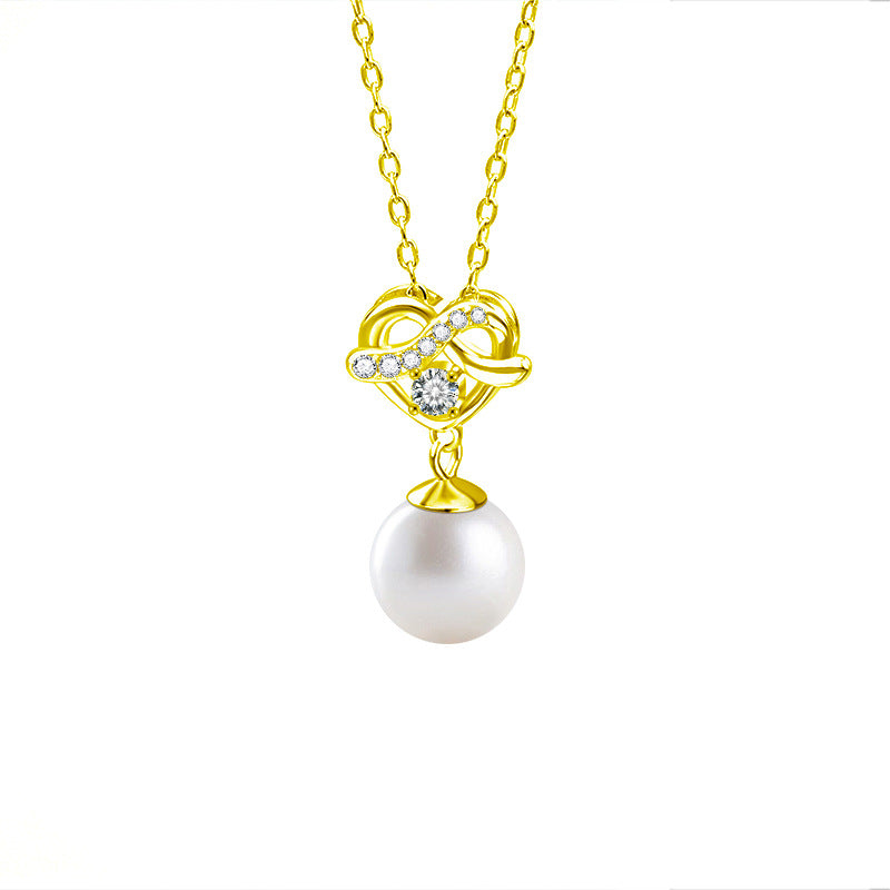 S925 Sterling Silver Moissanite Loving Heart Pearl Pendant Necklace